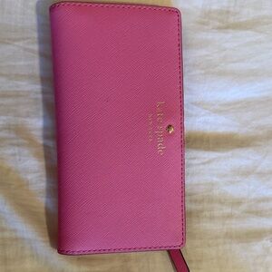 kate spade pink saffiano long wallet with gold logo